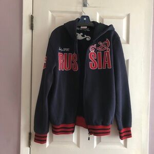 Bosco Sport Original Olympic Russia Track Jacket Anorak Hoodie blue red sz XL
